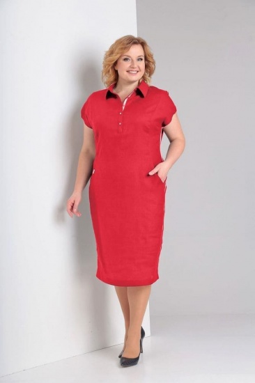 Приталенное платье с рубашечным воротником, красное