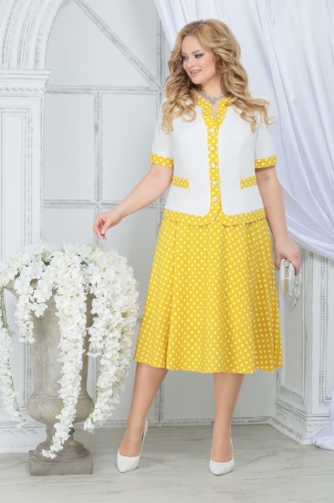 Комплект из юбки-полусолнце в горох и жакета, жёлтый