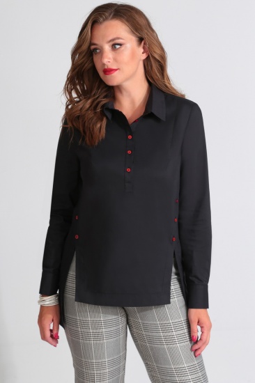 Разноуровневая свободная блузка с разрезами, черная с красным