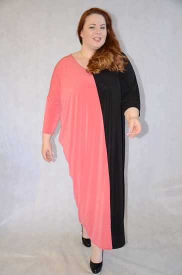 Длинное комбинированное платье, черный с розовым