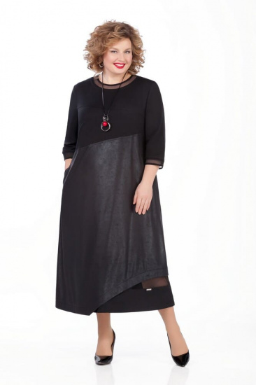 Комбинированное асимметричное платье с декором, черное