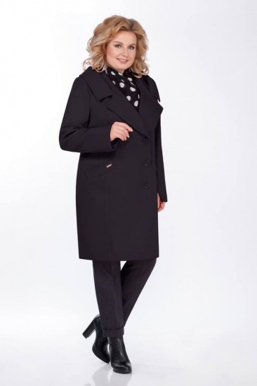 Приталенное пальто на пуговицах с капюшоном, черное