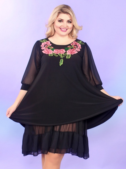 Двухслойное платье-туника с прозрачными рукавами, черное
