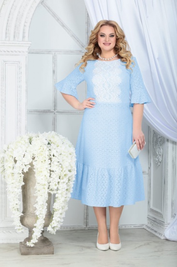Хлопковое платье с кружевным декором, голубое