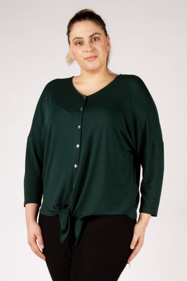 Прямая блузка с декоративными завязками, темно-зеленая