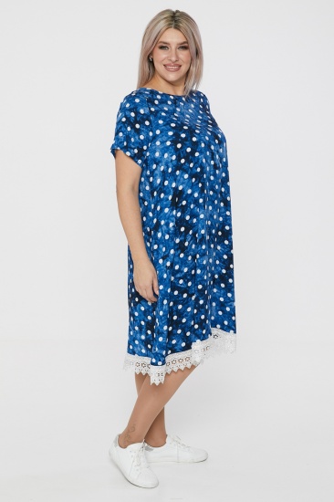 Легкое платье с фигурным низом и кружевом, синее