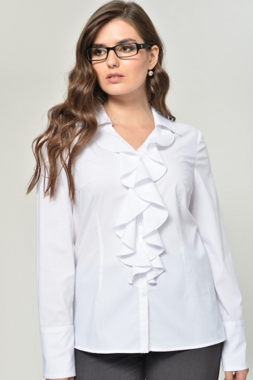 Приталенная блуза с широкими рюшами спереди, белая