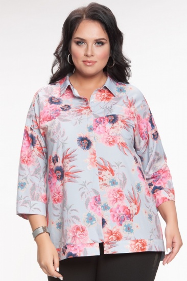 Блузка с укороченным рукавом и цветочным принтом, серая