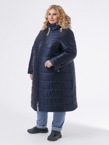 Зимнее стеганое пальто с большим капюшоном, синее