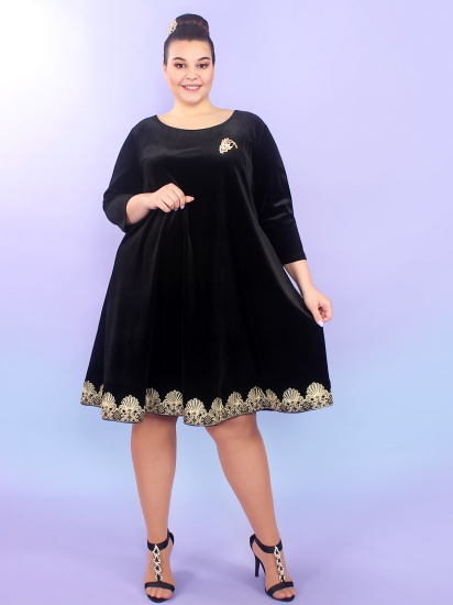 Велюровое платье с золотистым венецианским кружевом, черное