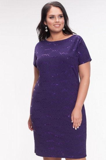 Трикотажное платье-футляр с коротким рукавом, фиолетовое