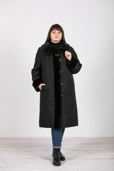 Зимнее свободное пальто, черное с мутоном