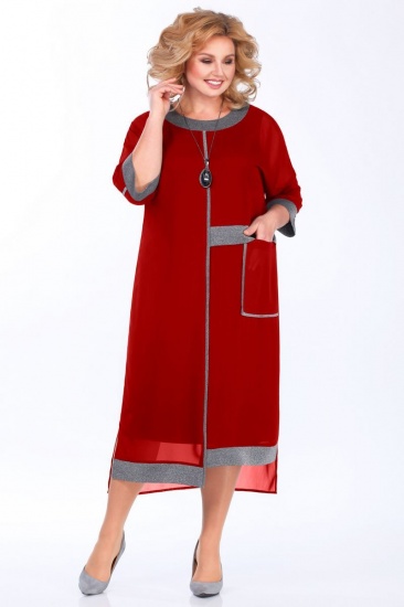 Двухслойное платье с кантом из трикотажа с люрексом, красное