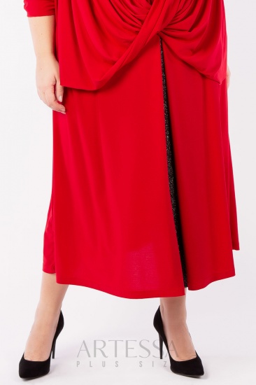 Расклешенная юбка с блестящей вставкой, красная