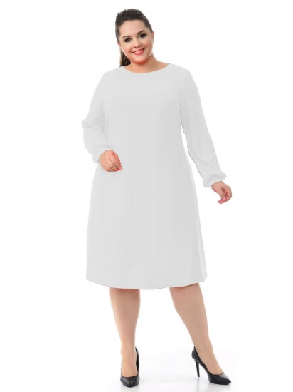 Трикотажное платье с легкой сборкой на рукаве, белое