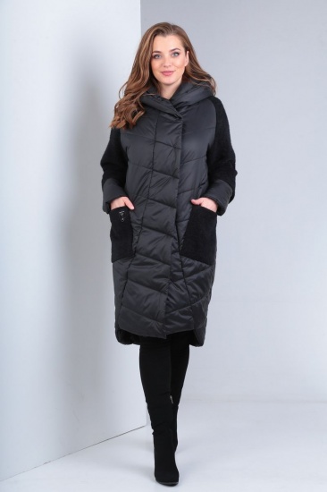 Комбинированное пальто с асимметричным низом, черное