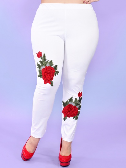 Летние брюки с крупными цветочными аппликациями, белые
