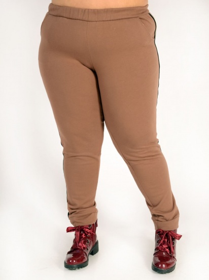 Зауженные брюки на резинке с яркой лентой, коричневые