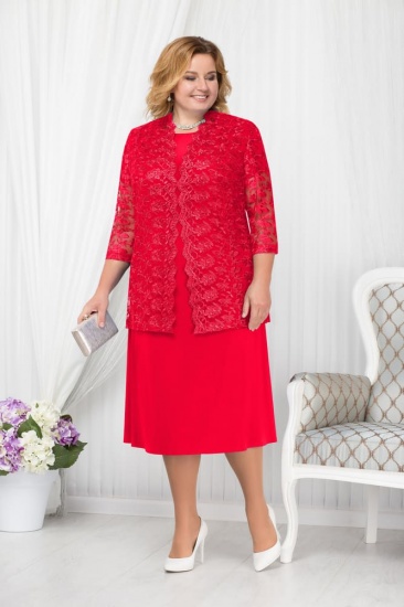 Комплект из платья и кружевной блузки, красный