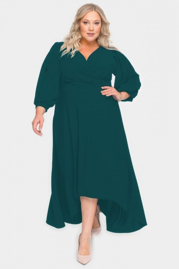 Длинное платье с асимметричным низом и драпировкой, зеленый