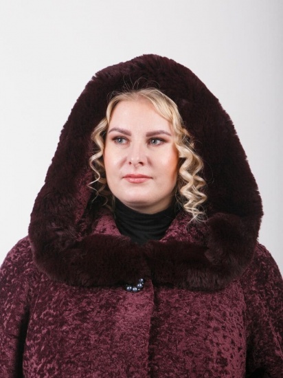 Шуба под мутон с песцовым мехом, бордо