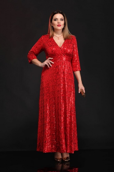Длинное приталенное платье из пайеток, красное