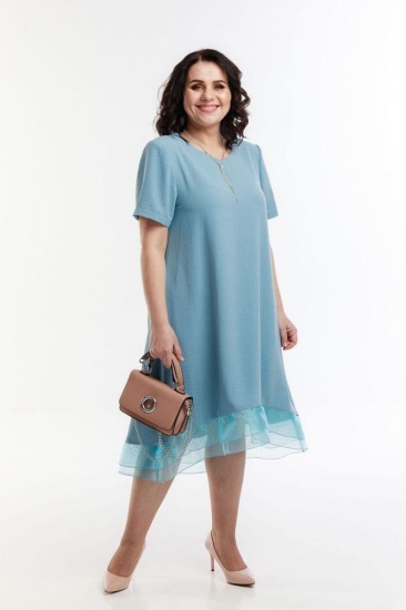 Свободное платье с воланами из органзы, голубое