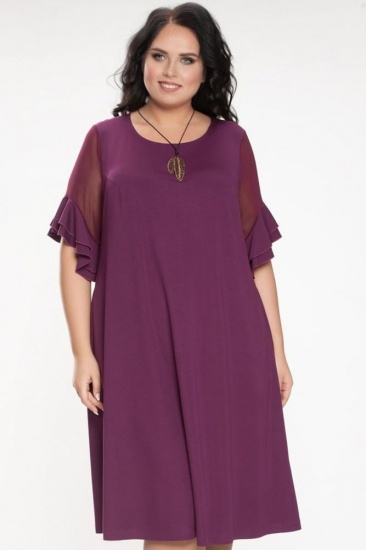 Свободное платье с рукавами из сетки и воланами, фиолетовое
