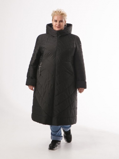 Демисезонное пальто с капюшоном и дизайнерской подвеской, черное