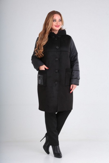 Комбинированное пальто с накладным карманами, черное