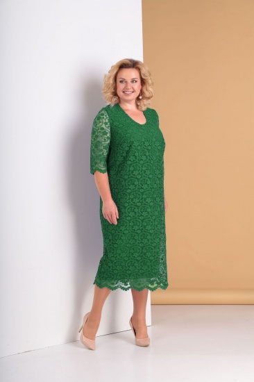 Кружевное платье с прямыми рукавами, зеленое