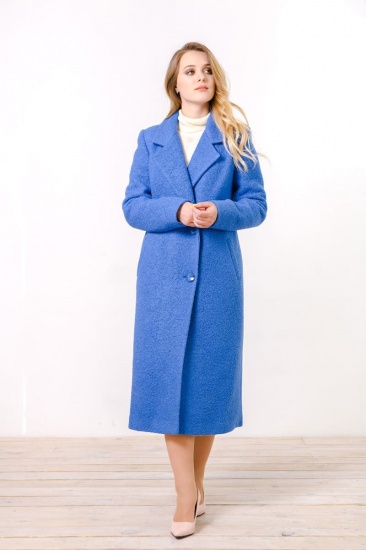 Классическое прямое пальто со съемным поясом, голубое