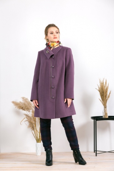 Свободное пальто с асимметричным воротником и декором, фиолетовое