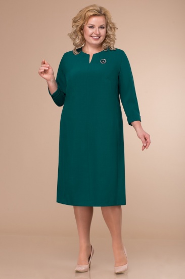 Повседневное приталенное платье с брошью, зеленое