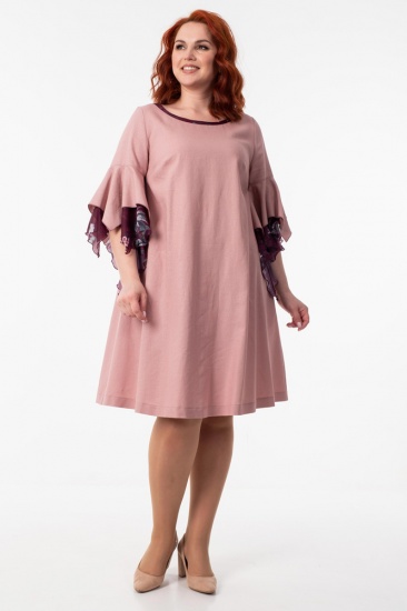 Платье с широкими шифоновыми оборками на рукавах, розовое