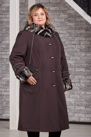 Легкое зимнее пальто с отделкой искусственным мехом, коричневое