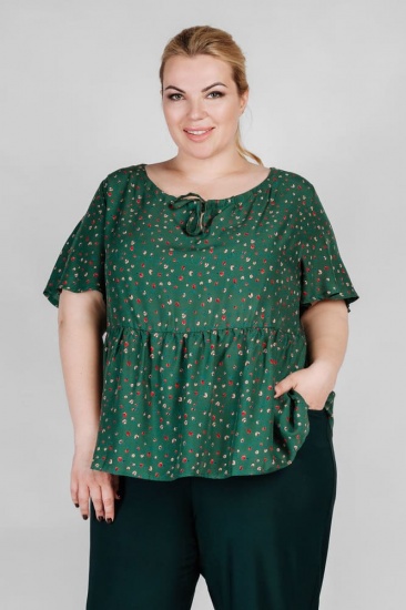 Легкая блузка с кулисой на горловине, зеленая
