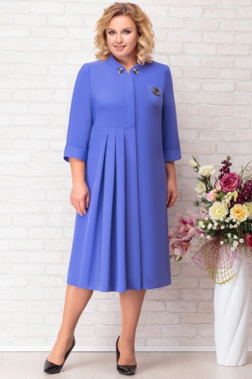 Платье с потайной застежкой и декоративными складками, синее