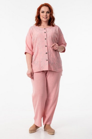 Легкий комплект из брюк и блузки, розовый