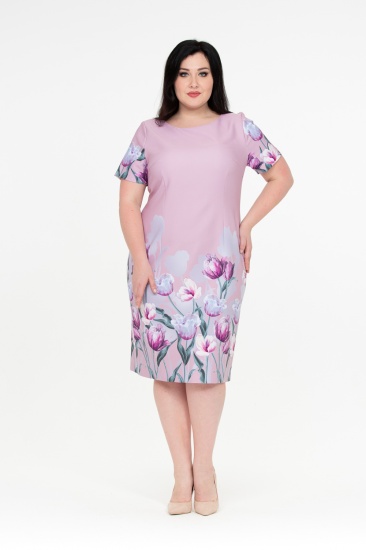 Классическое платье-футляр с цветочным принтом, розовое