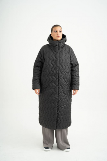 Длинное стеганое пальто с высоким воротником, черное