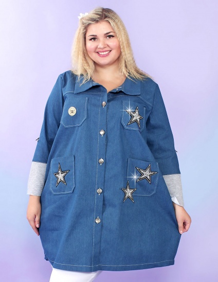 Джинсовая куртка со звездами из страз, голубая