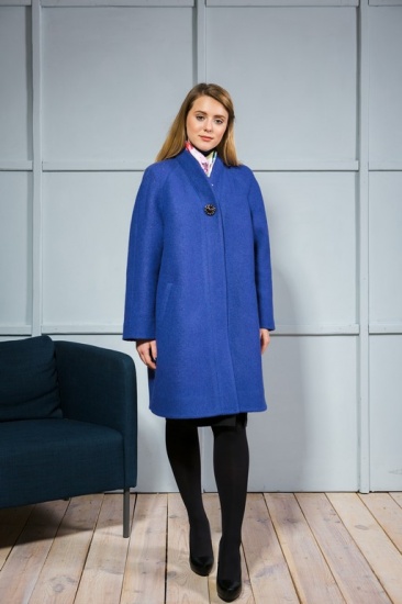 Свободное пальто с боковыми разрезами, синее