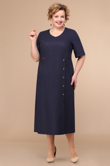 Прямое платье с коротким рукавом и декоративными пуговицами, темно-синее