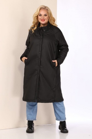 Пальто с меховой изнанкой и капюшоном, черное