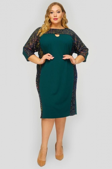 Приталенное платье с отделкой цветными пайетками, зеленое