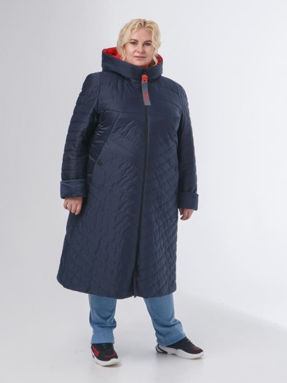 Трапециевидное пальто с комбинированной стежкой, синее