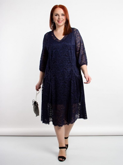 Свободное кружевное платье с разрезами спереди, темно-синее