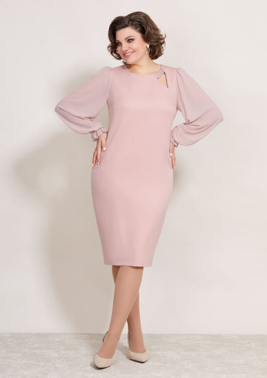 Платье с шифоновыми рукавами и вырезом, розовое