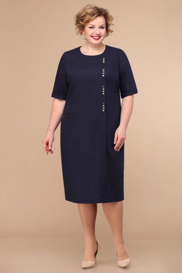 Платье с коротким рукавом и декоративными пуговицами, темно-синее